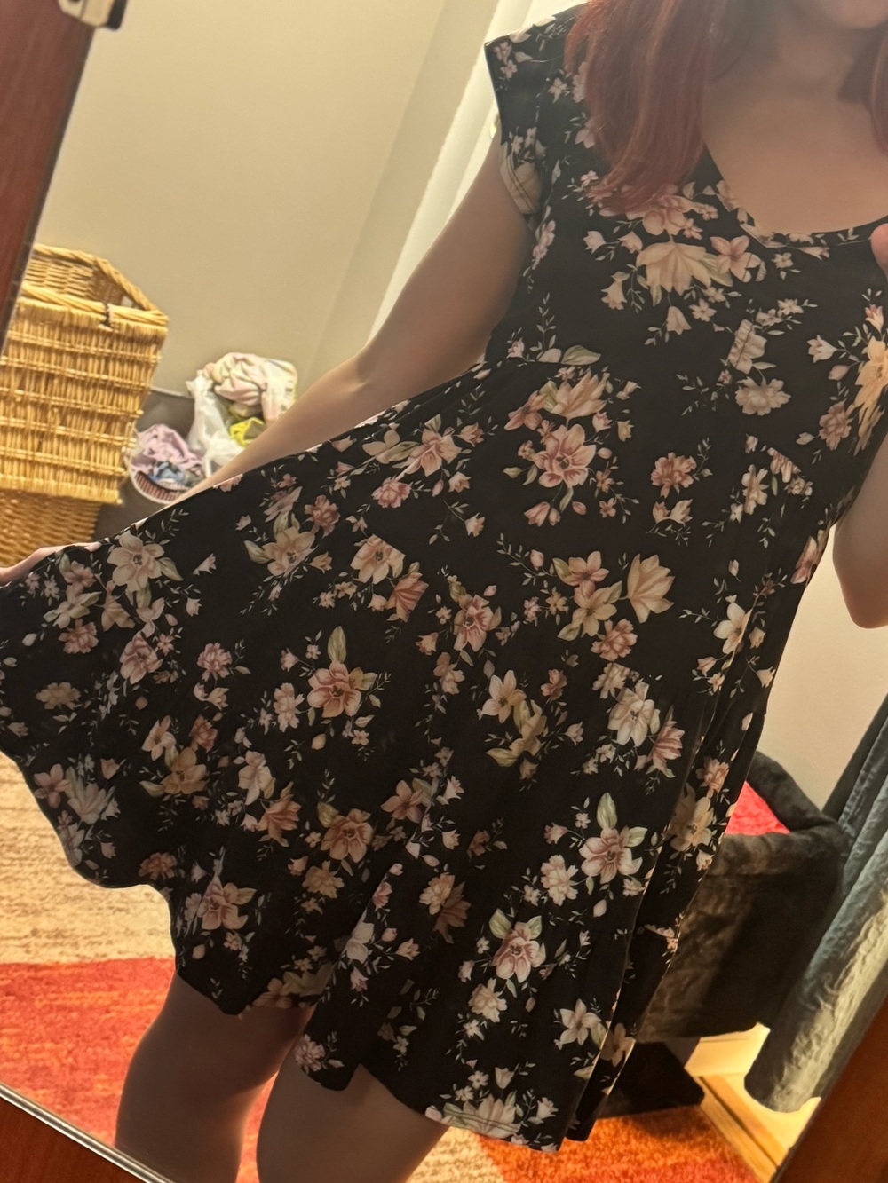 Black floral swing dress
